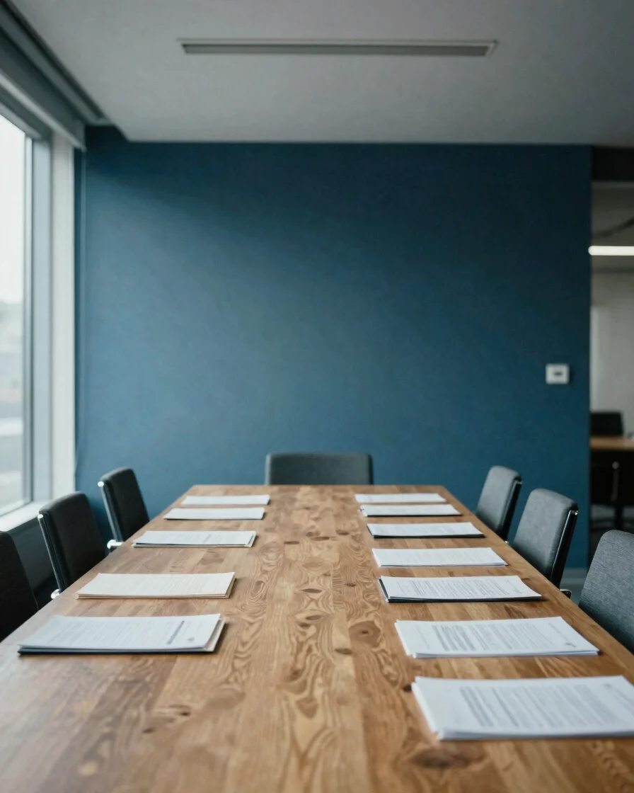 Editorial corporate wide of a contemporary office interior, soft